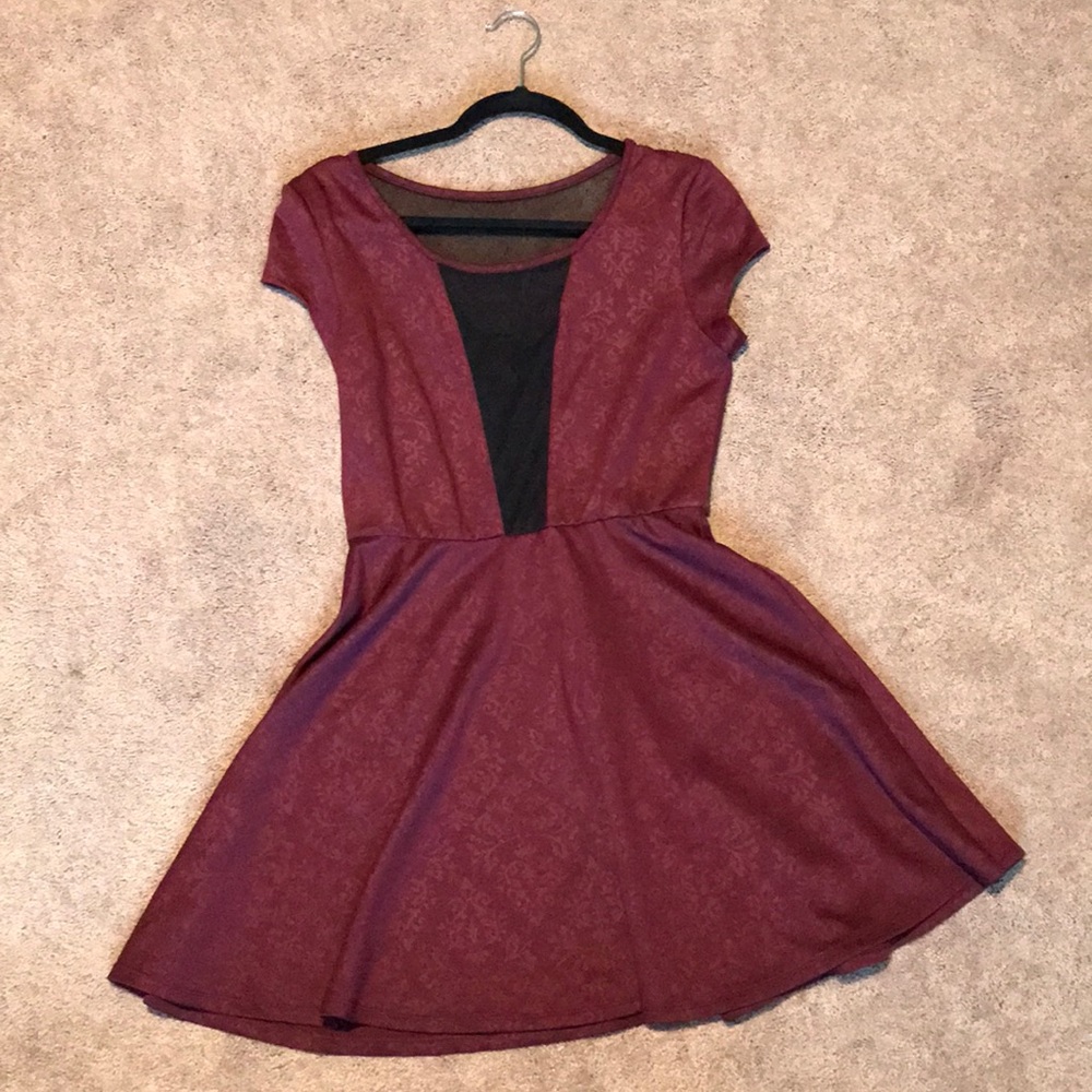 Mesh v neck maroon party dress